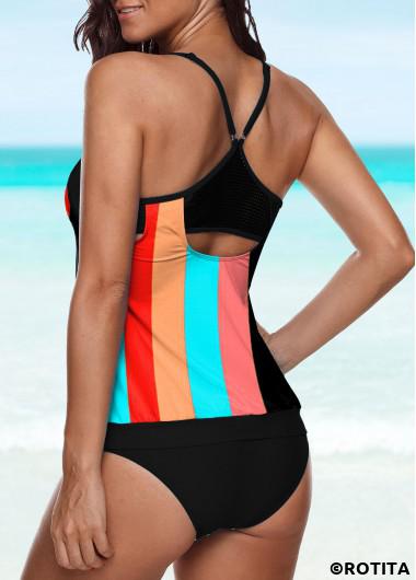 ROTITA Criss Cross Multi Color Striped Tankini Set