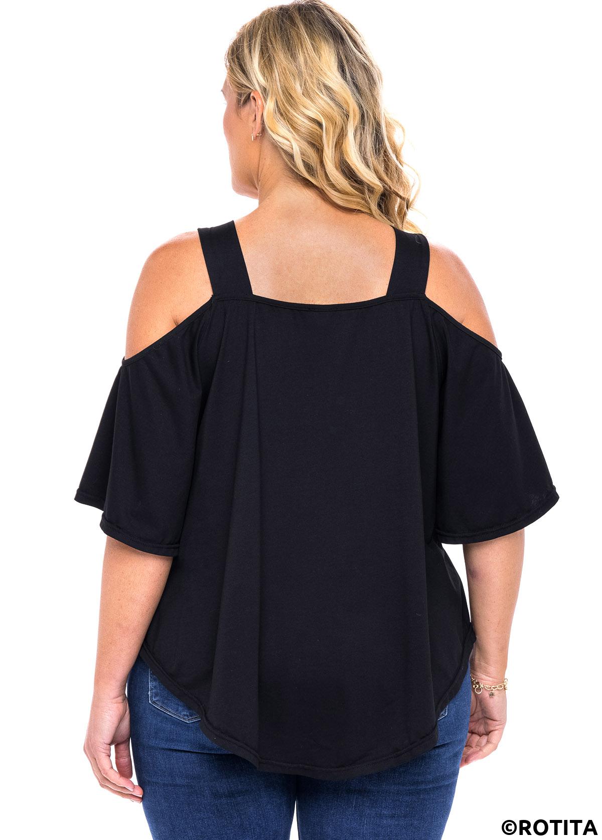 ROTITA Cold Shoulder Plus Size Astrology Print T Shirt
