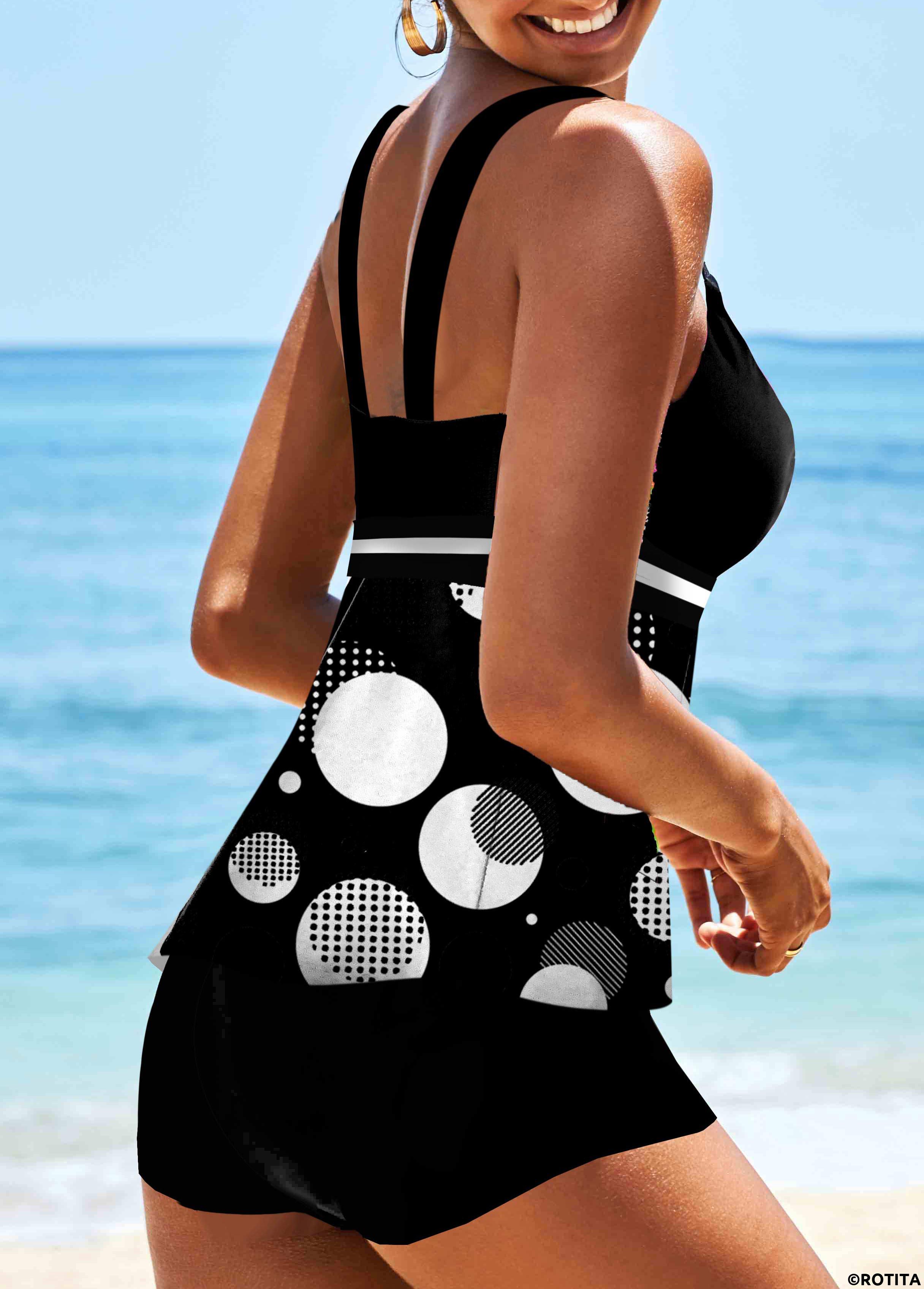 Dot swimwear,ROTITA Polka Dot Wide Strap Tankini Set