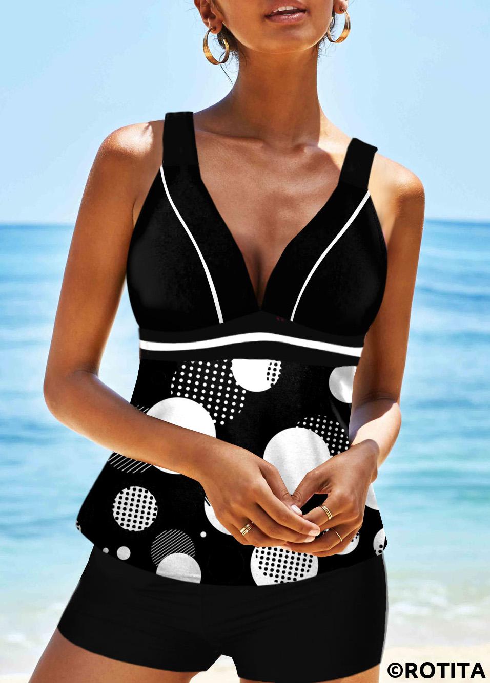 Dot swimwear,ROTITA Polka Dot Wide Strap Tankini Set