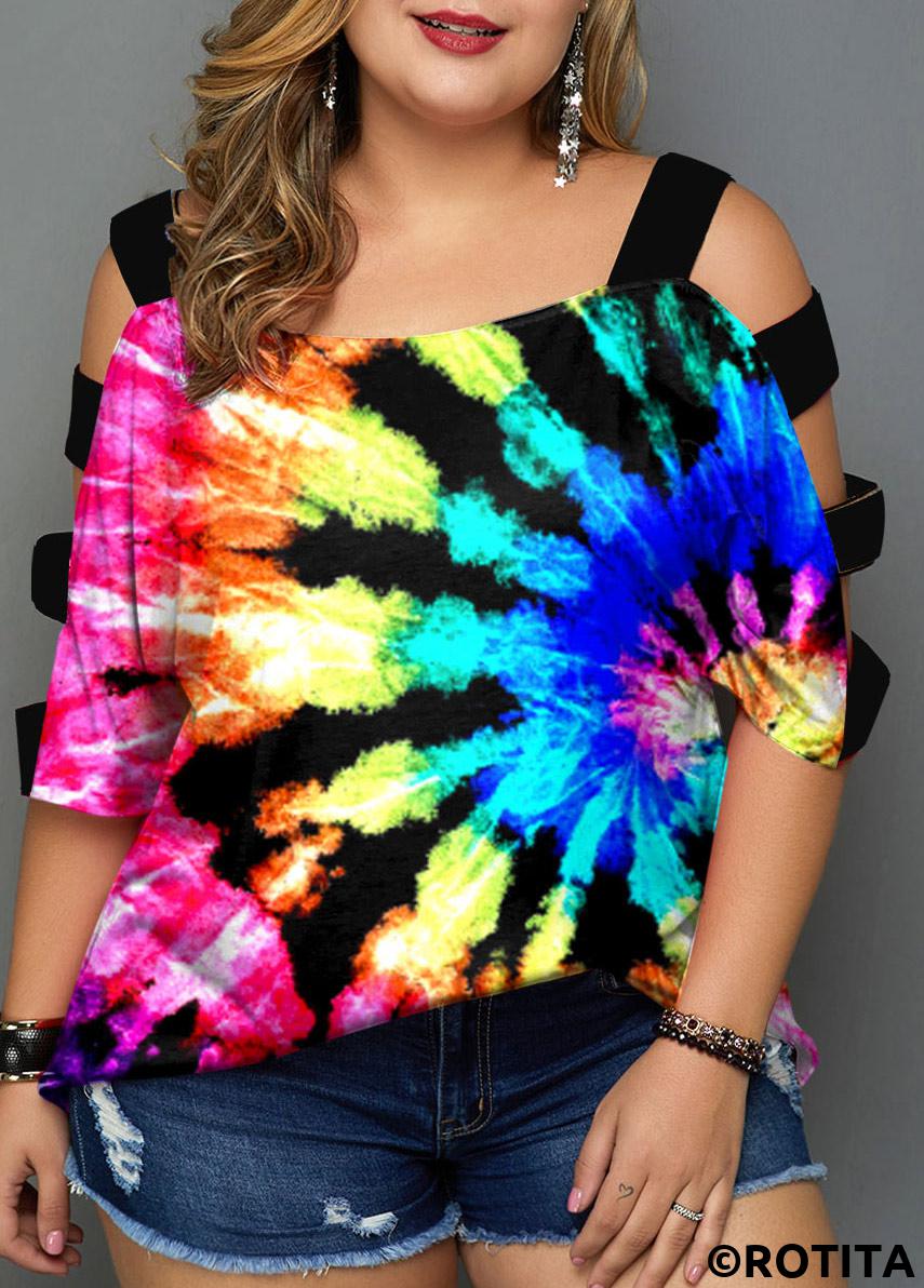 Multi Color plus size,Rainbow Color plus size,Tie Dye plus size,ROTITA Plus Size Tie Dye Print Multicolor T Shirt