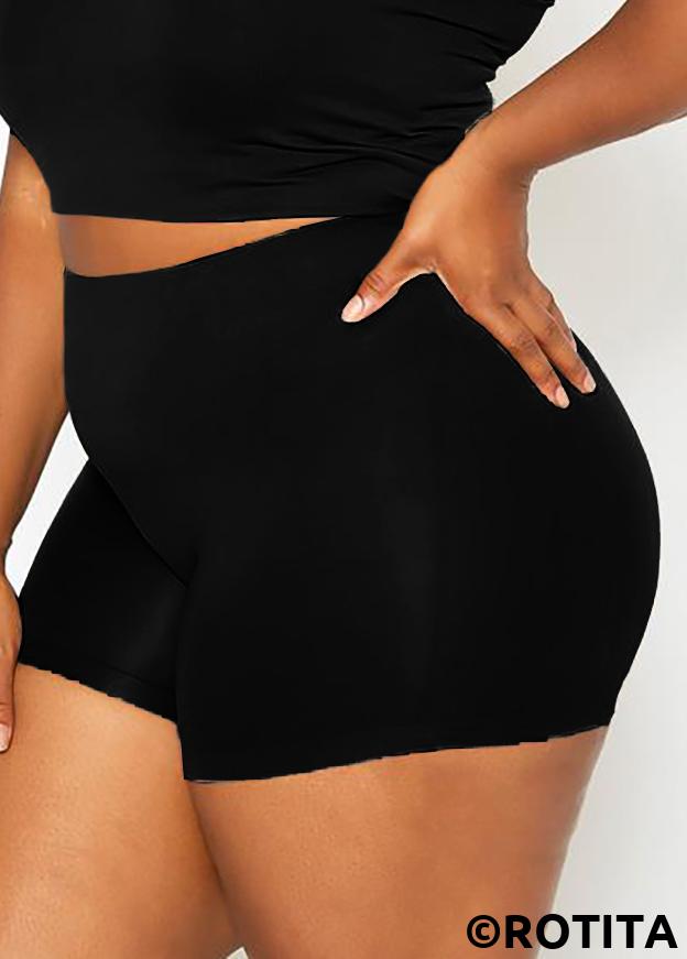 Black plus size,Plain Color plus size,ROTITA High Waist Plus Size Solid Swim Shorts