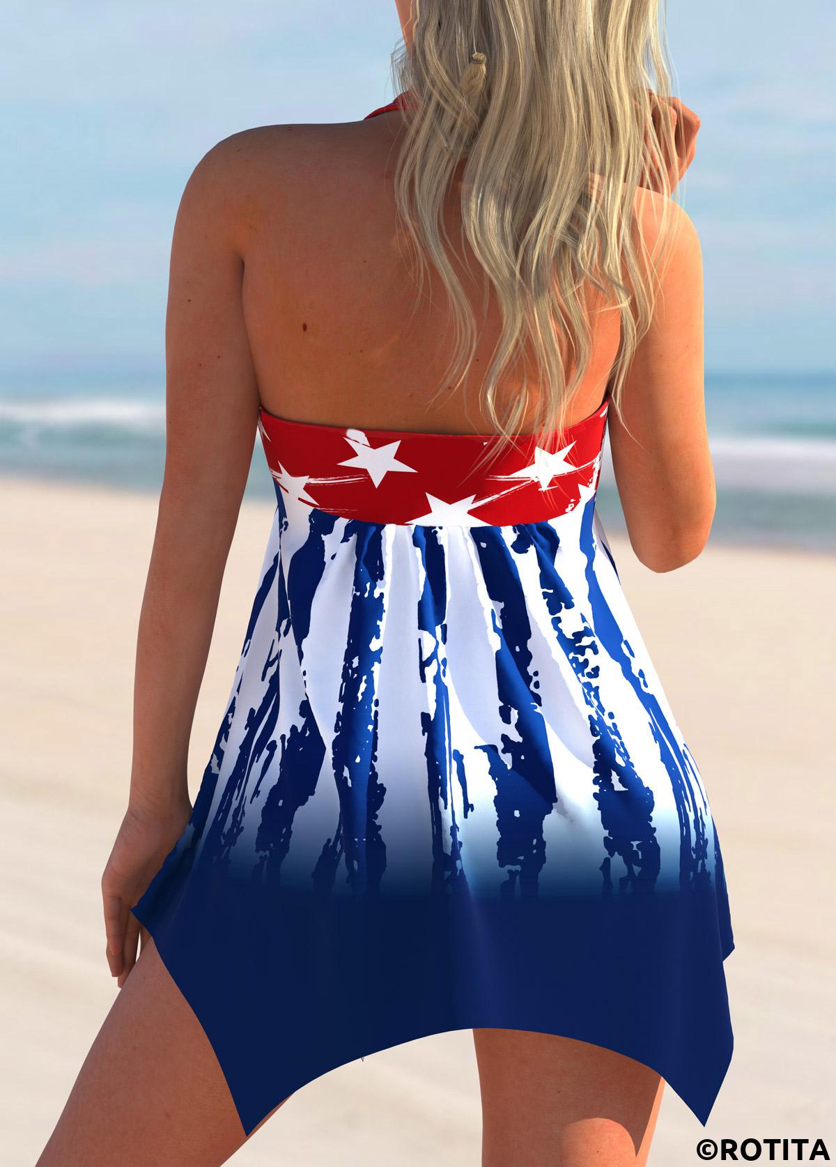 Flag swimwear,ROTITA Hanky Hem American Flag Print Swimdress and Panty