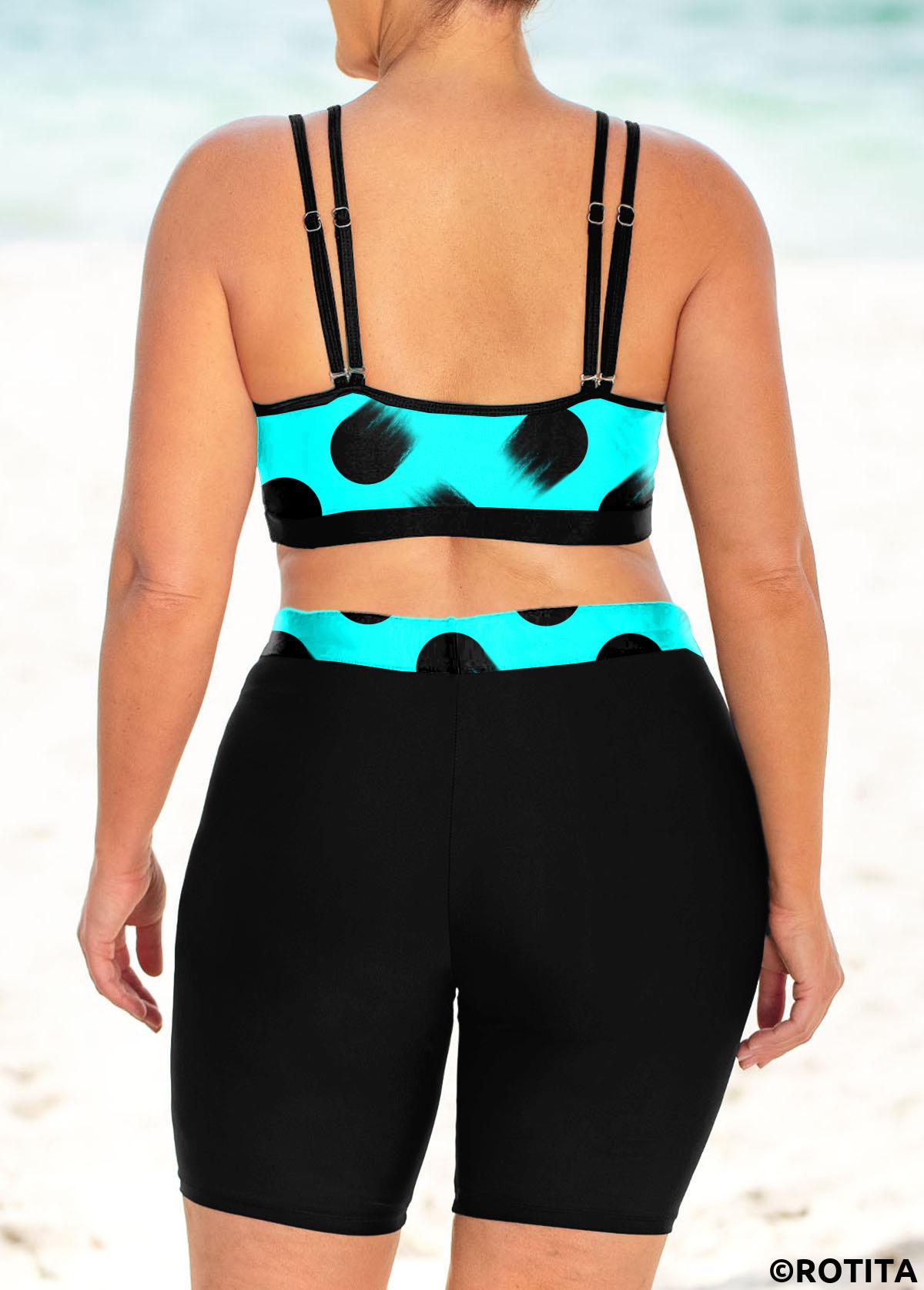 Cyan plus size,Dot plus size,ROTITA Polka Dot Plus Size High Waisted Bikini Set