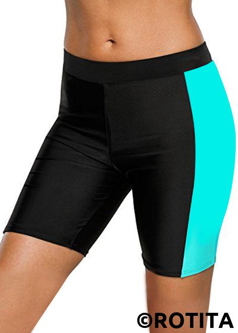 Multi Color swimwear,Contrast Color swimwear,ROTITA Mid Waist Color Block Skinny Swim Shorts