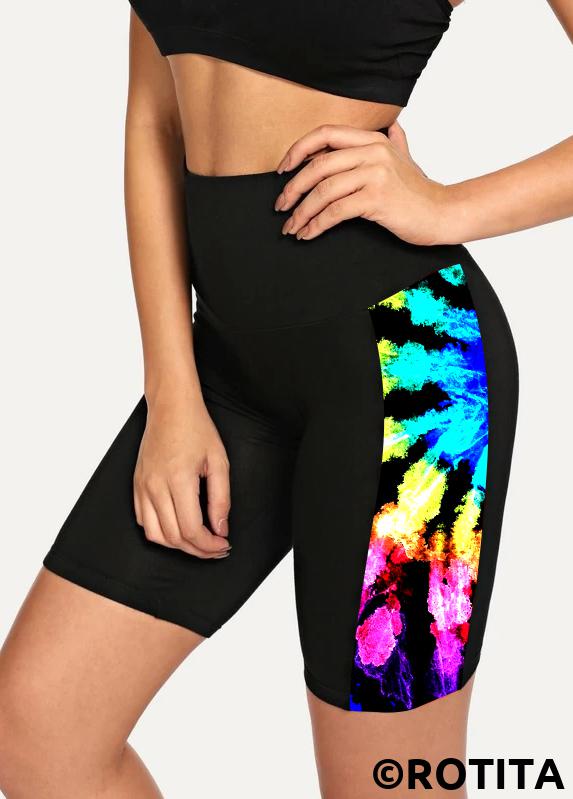 Black swimwear,Floral swimwear,ROTITA High Waisted Tie Dye Print Swim Shorts