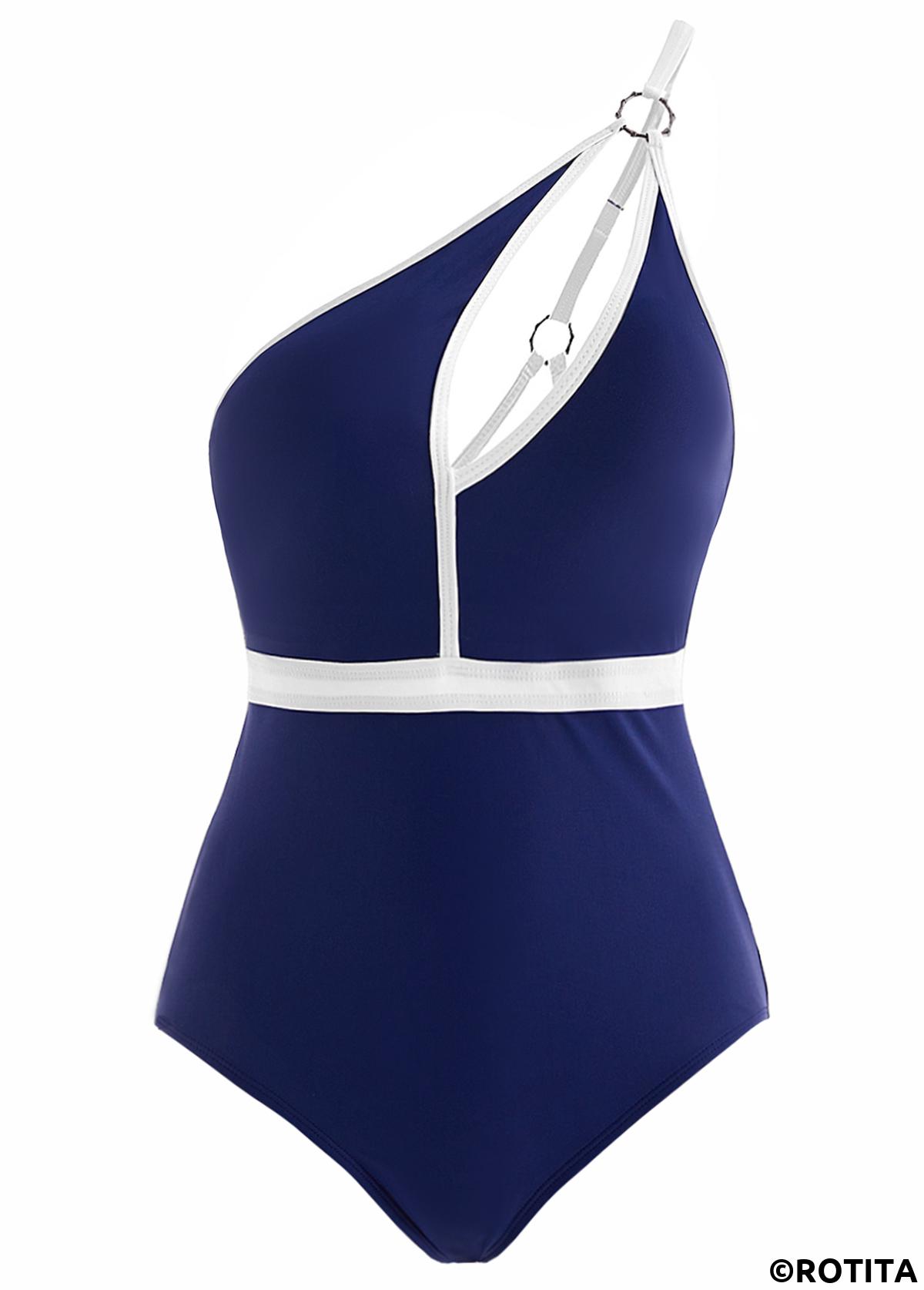 Contrast Color swimwear,ROTITA Spaghetti Strap Contrast Cutout One Piece Swimwear