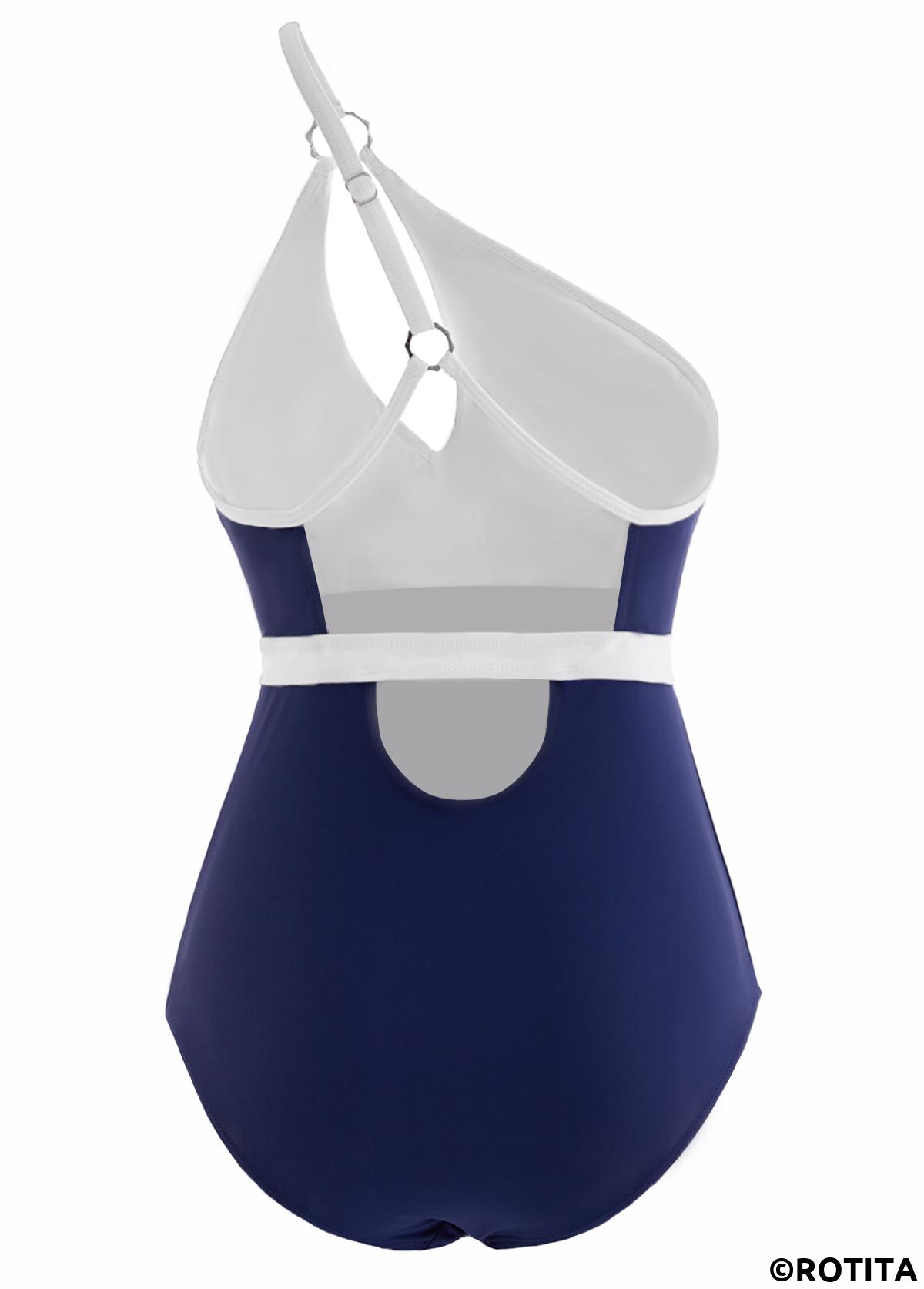 Contrast Color swimwear,ROTITA Spaghetti Strap Contrast Cutout One Piece Swimwear