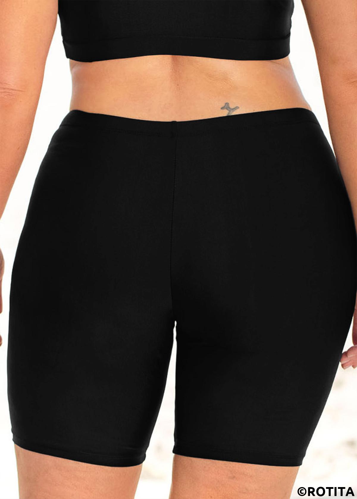 Black plus size,Plain Color plus size,ROTITA Plus Size High Waisted Swim Shorts