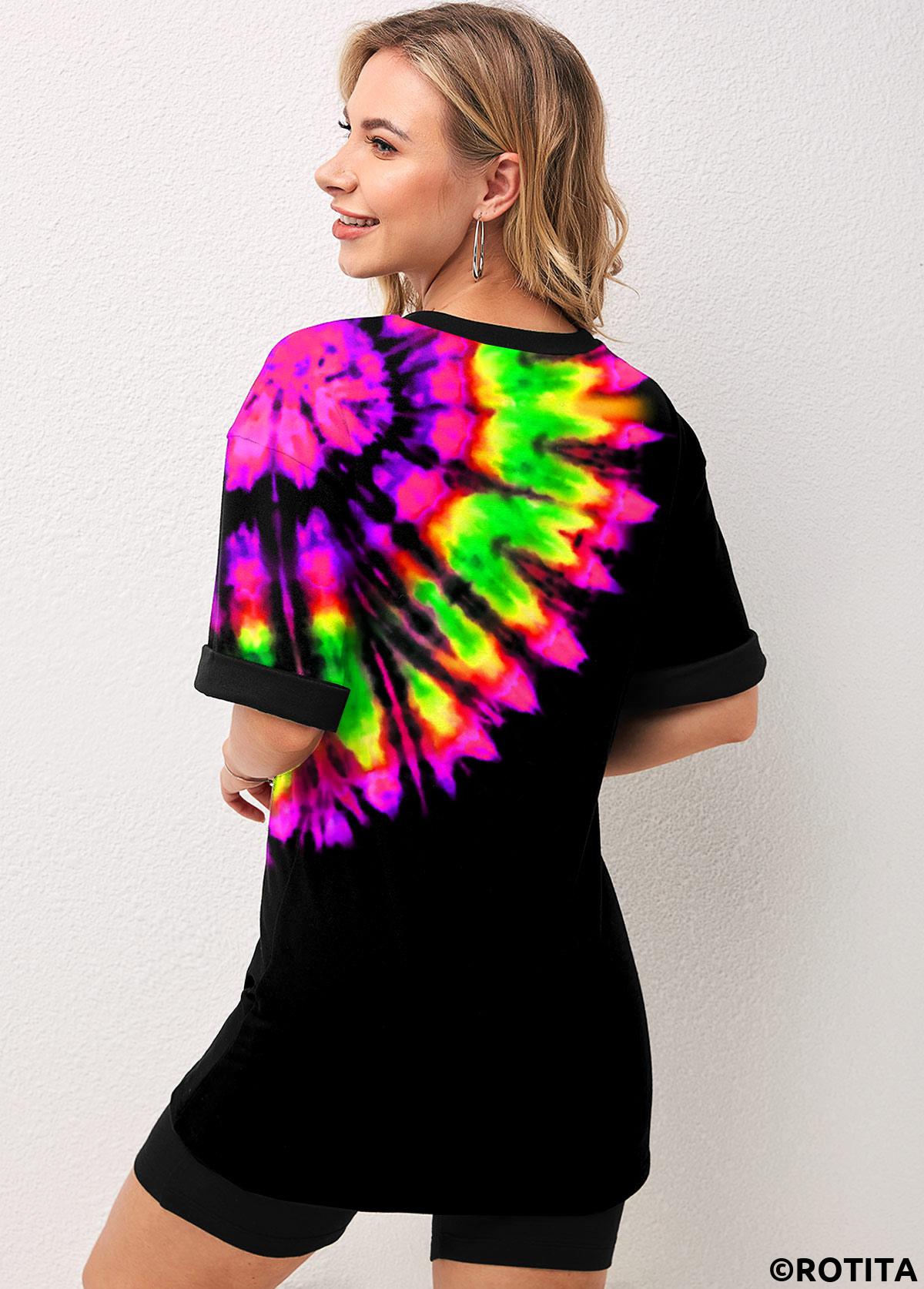 Multi Color jumpsuits&rompers,Rainbow Color jumpsuits&rompers,Tie Dye jumpsuits&rompers,ROTITA Tie Dye Print Multi Color Short Sleeve Sweatsuit Set