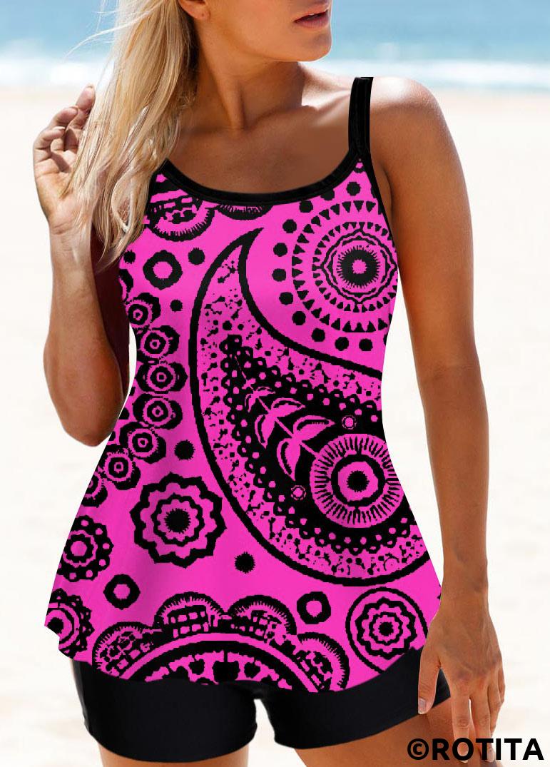 Paisley swimwear,ROTITA Purple Paisley Print Wide Strap Tankini Set