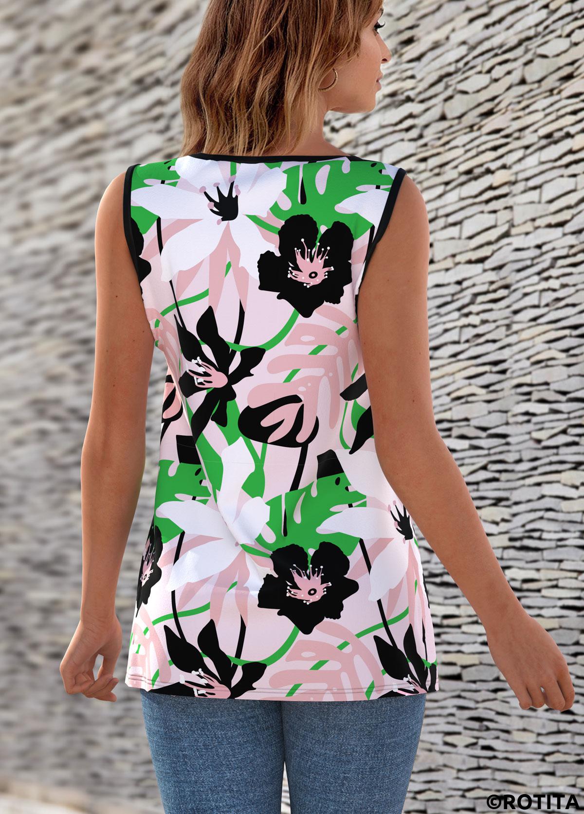 Multi Color tops,Floral tops,ROTITA Floral Print Cross Strap Tank Top