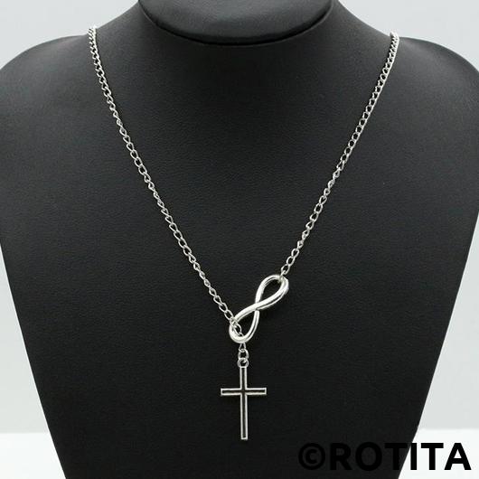 Silvery White jewelry,Metal Detail Silver Cross Pendant Necklace
