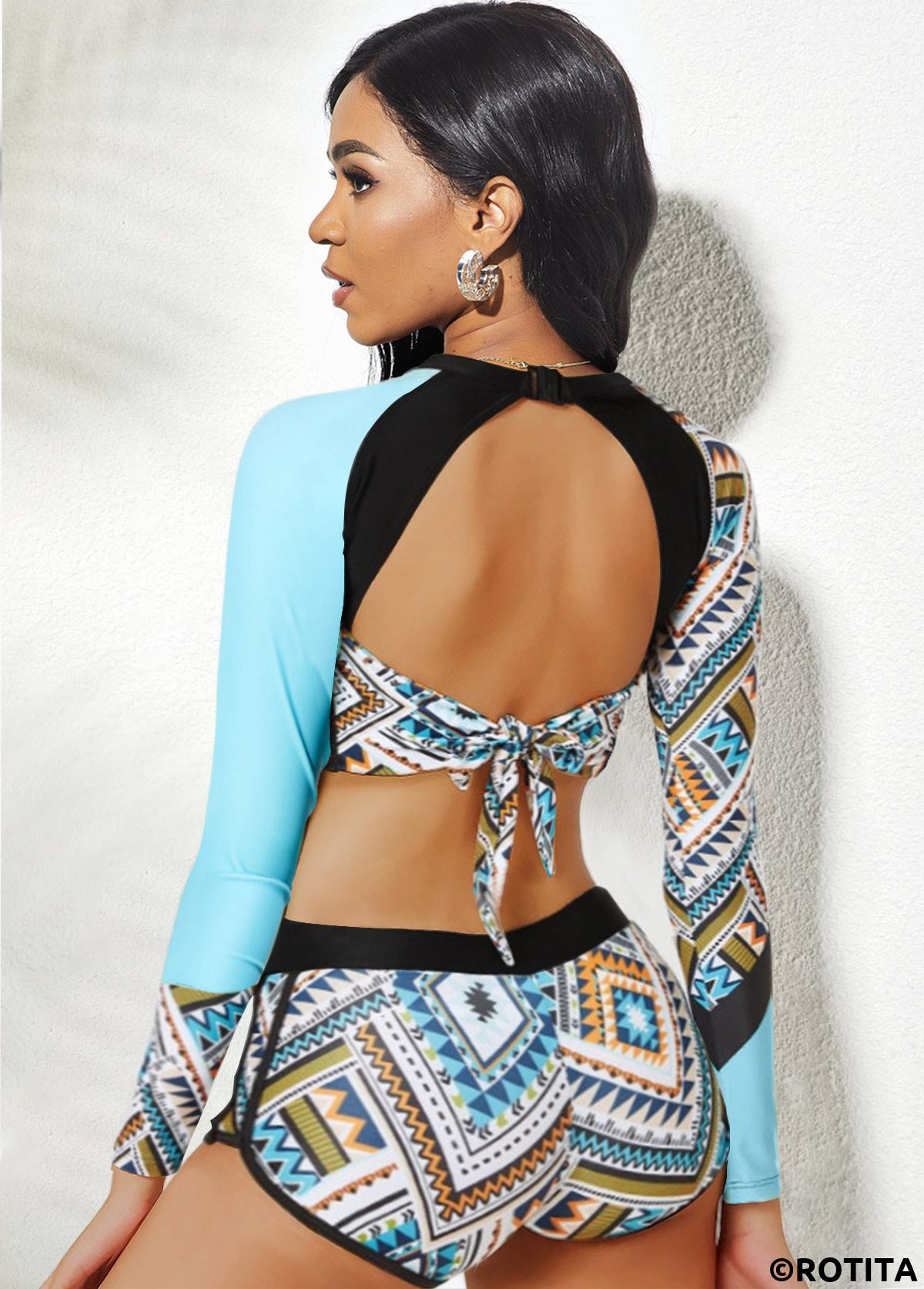 Multi Color swimwear,Tribal swimwear,Striped swimwear,Chevron swimwear,ROTITA Cut Out Multi Color Tribal Print Bikini Set