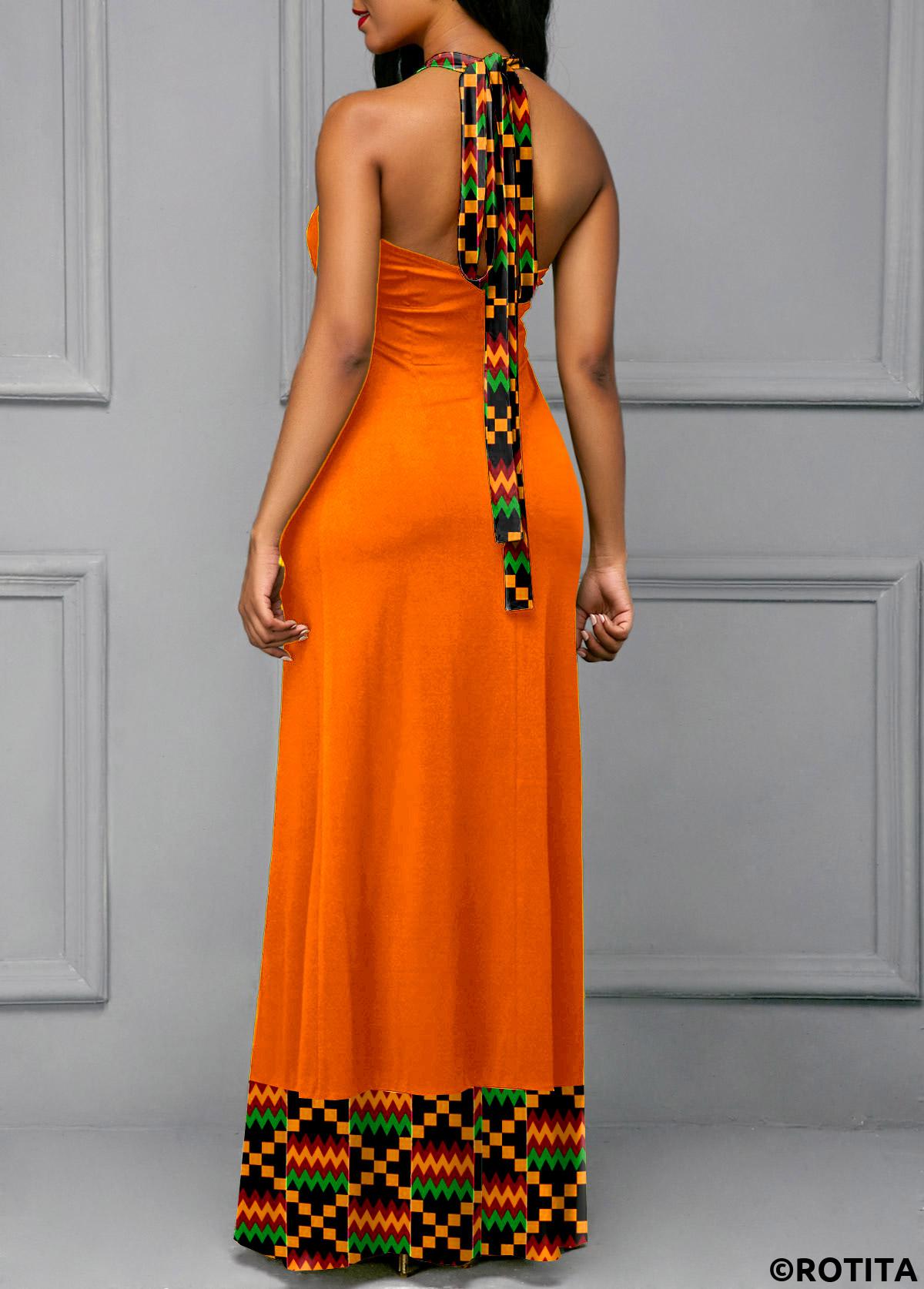 Orange dresses,Tribal dresses,Everyday dresses,Casual dresses,ROTITA Tie Back Tribal Print Maxi Dress
