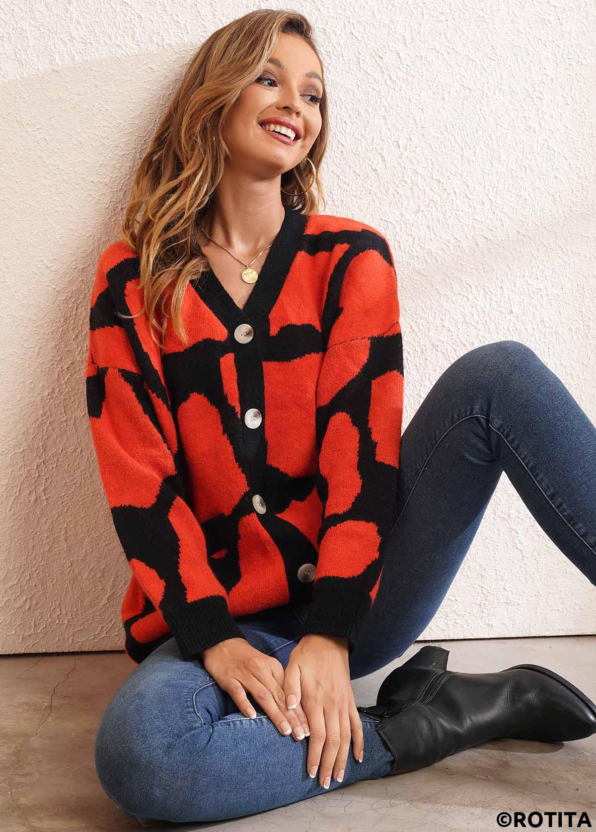 Multi Color tops,Contrast Color tops,Pocket Design Button Up Long Sleeve Cardigan