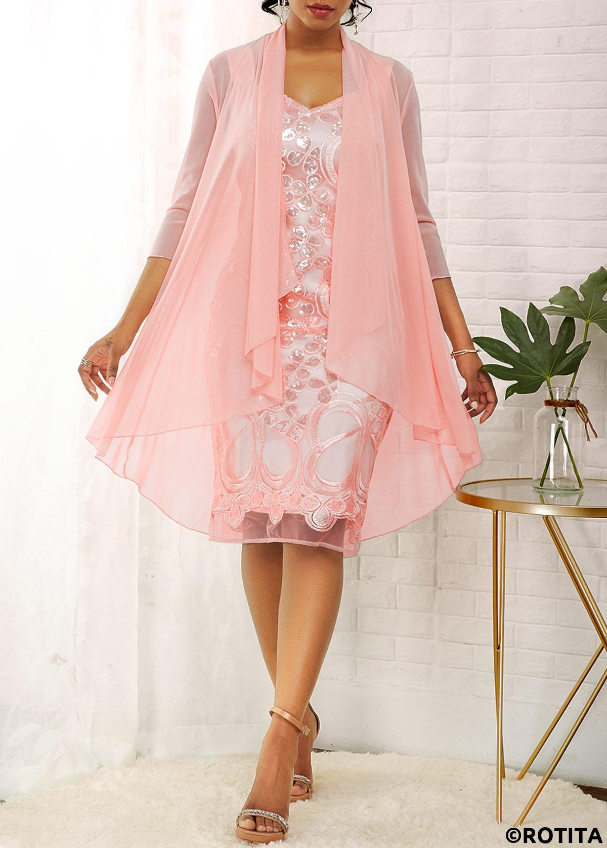 ROTITA Cardigan uni et robe à coutures en tissu pailleté