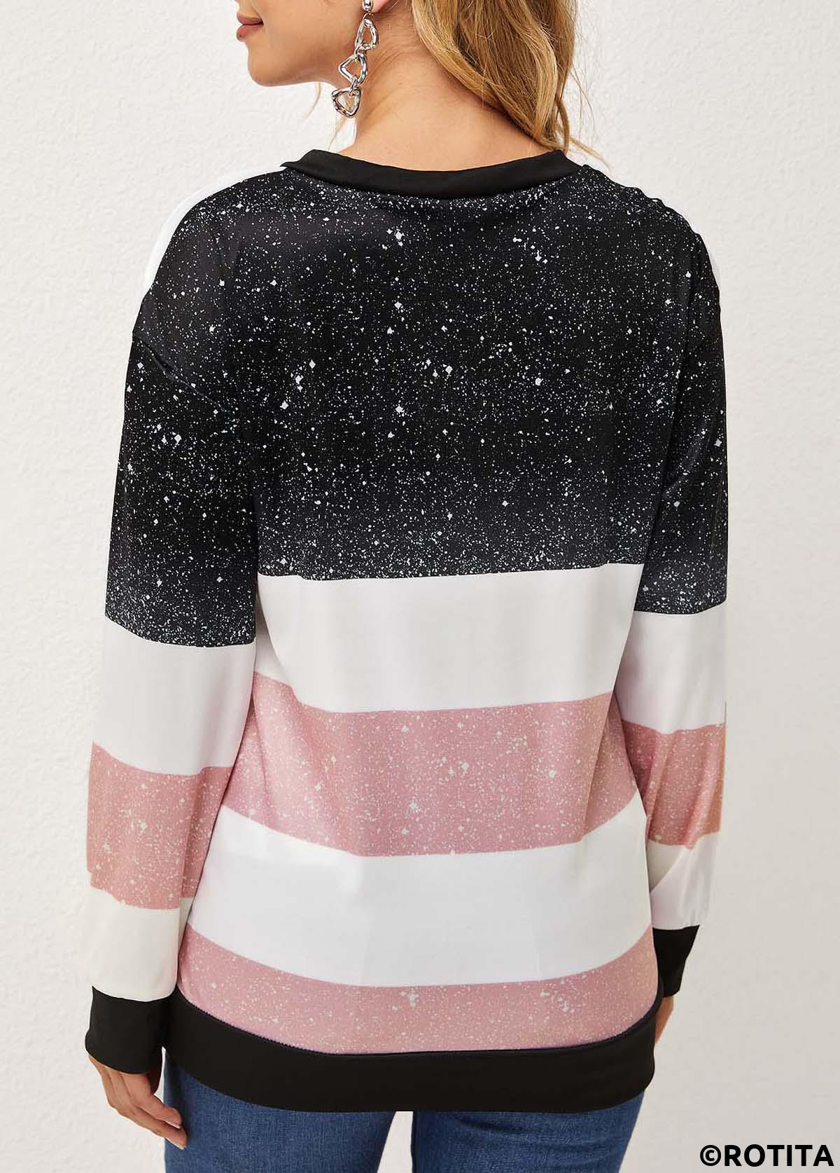 Black tops,Contrast Color tops,Long Sleeve Contrast Quarter Zip T Shirt