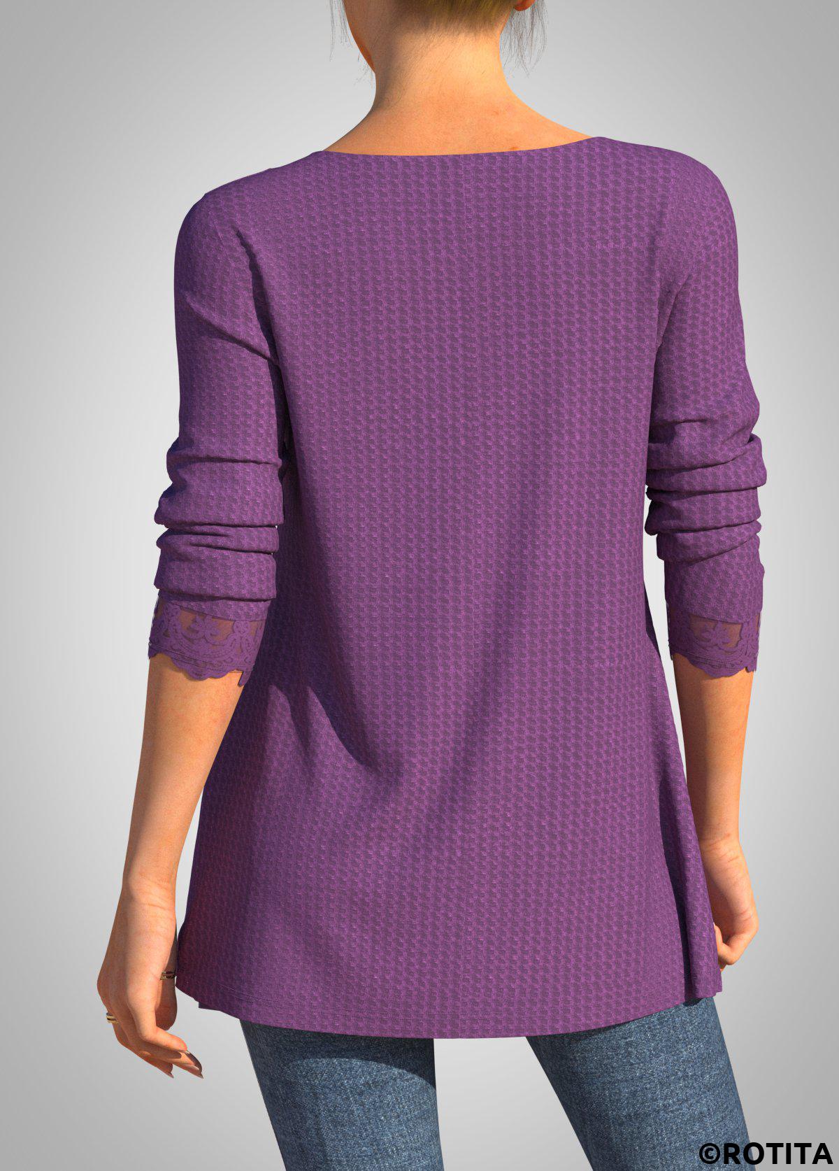 Purple tops,Plain Color tops,ROTITA Plus Size Purple Square Neck Fake Two Piece Twinset
