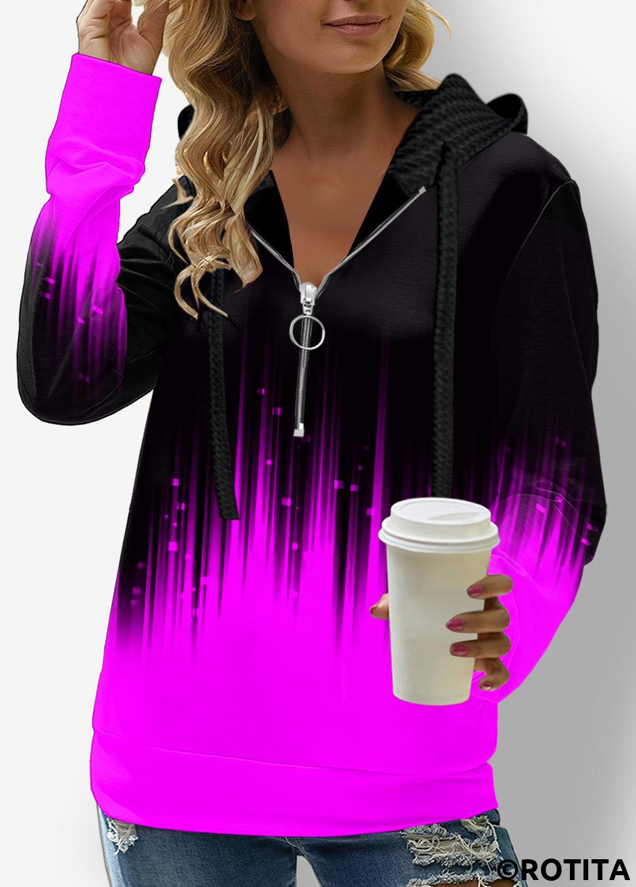 Purple tops,Ombre tops,ROTITA Long Sleeve Ombre Quarter Zip Hoodie