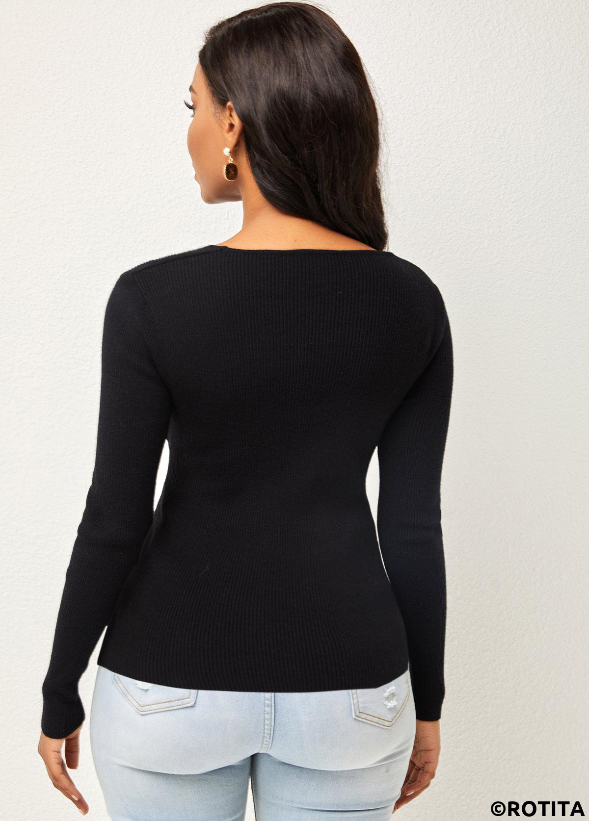 Multi Color tops,Dot tops,ROTITA Polka Dot Cross Front Long Sleeve Sweater