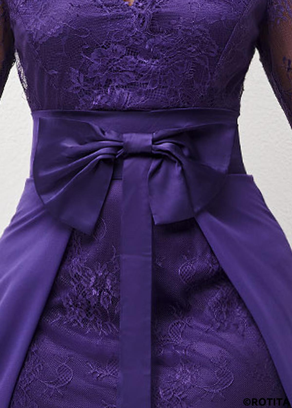 Purple dresses,Plain Color dresses,Party dresses,Elegant dresses,ROTITA Purple 3/4 Sleeve Multiway Lace Patchwork Dress