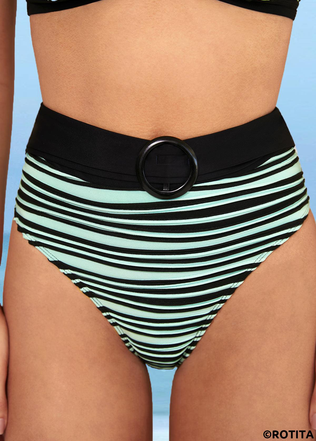 Striped swimwear,ROTITA Striped High Waisted Color Block Bikini Set