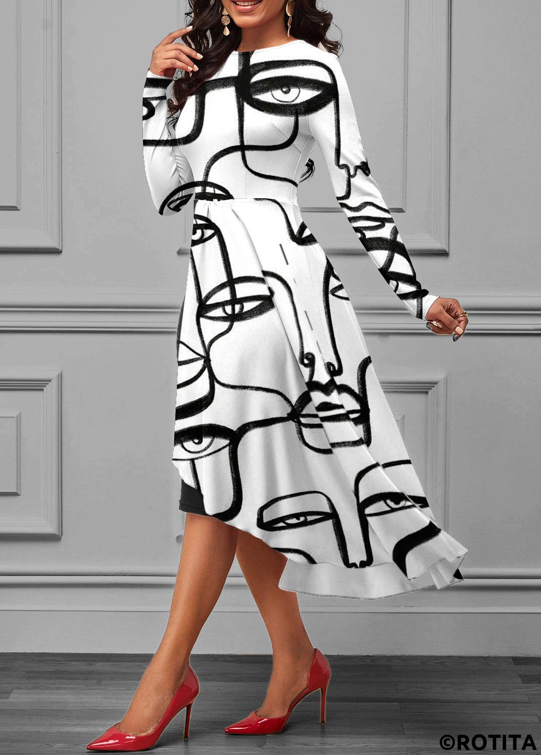 Multi Color dresses,Graphic dresses,Party dresses,Elegant dresses,ROTITA Character Print Overlay Long Sleeve Dress