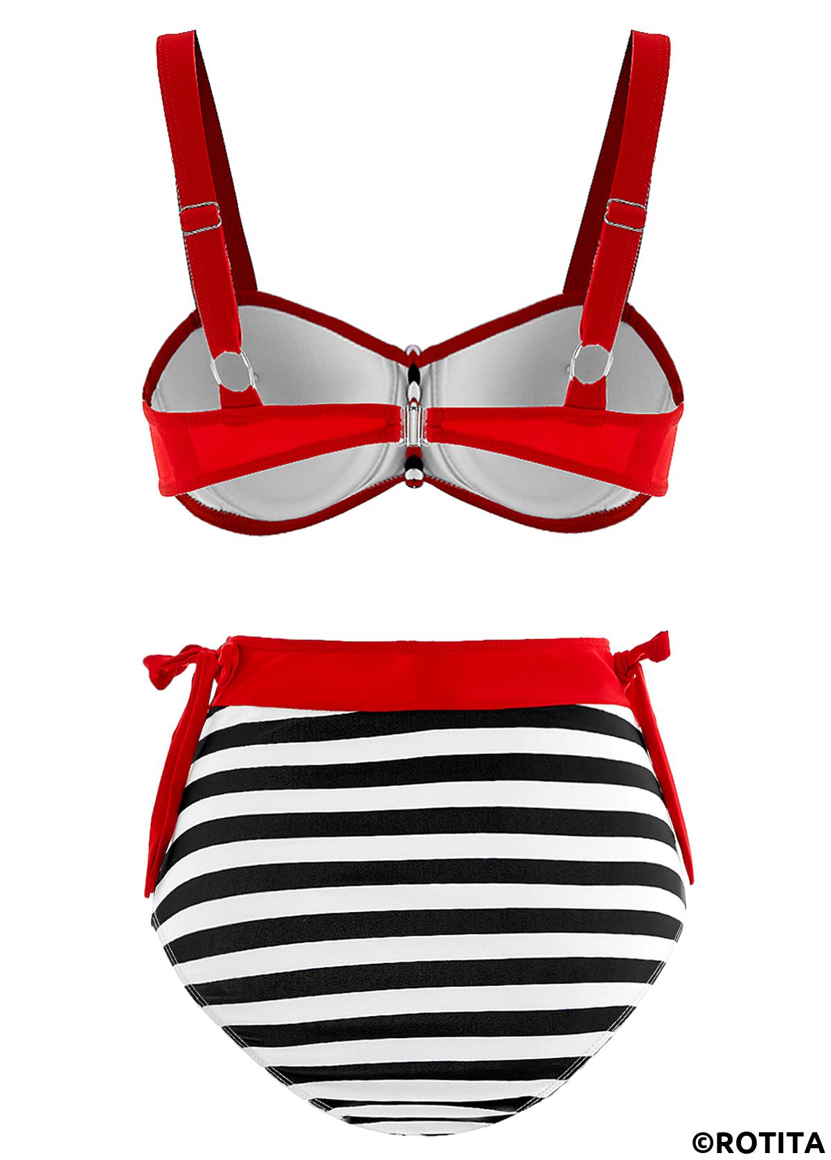 Striped swimwear,ROTITA Stripe Print Color Block High Waisted Bikini Set
