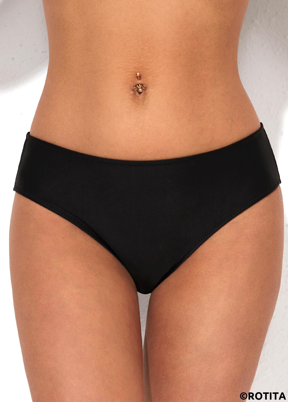 Black swimwear,Plain Color swimwear,ROTITA Black Low Waist Bikini Bottom for Women