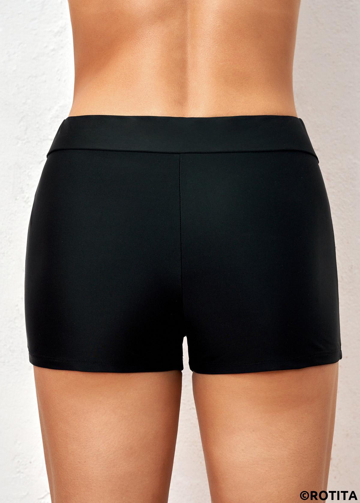 Black swimwear,Plain Color swimwear,ROTITA Black Skinny Mid Waisted Swimwear Shorts