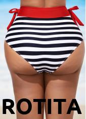 Striped swimwear,ROTITA Stripe Print Color Block High Waisted Bikini Set