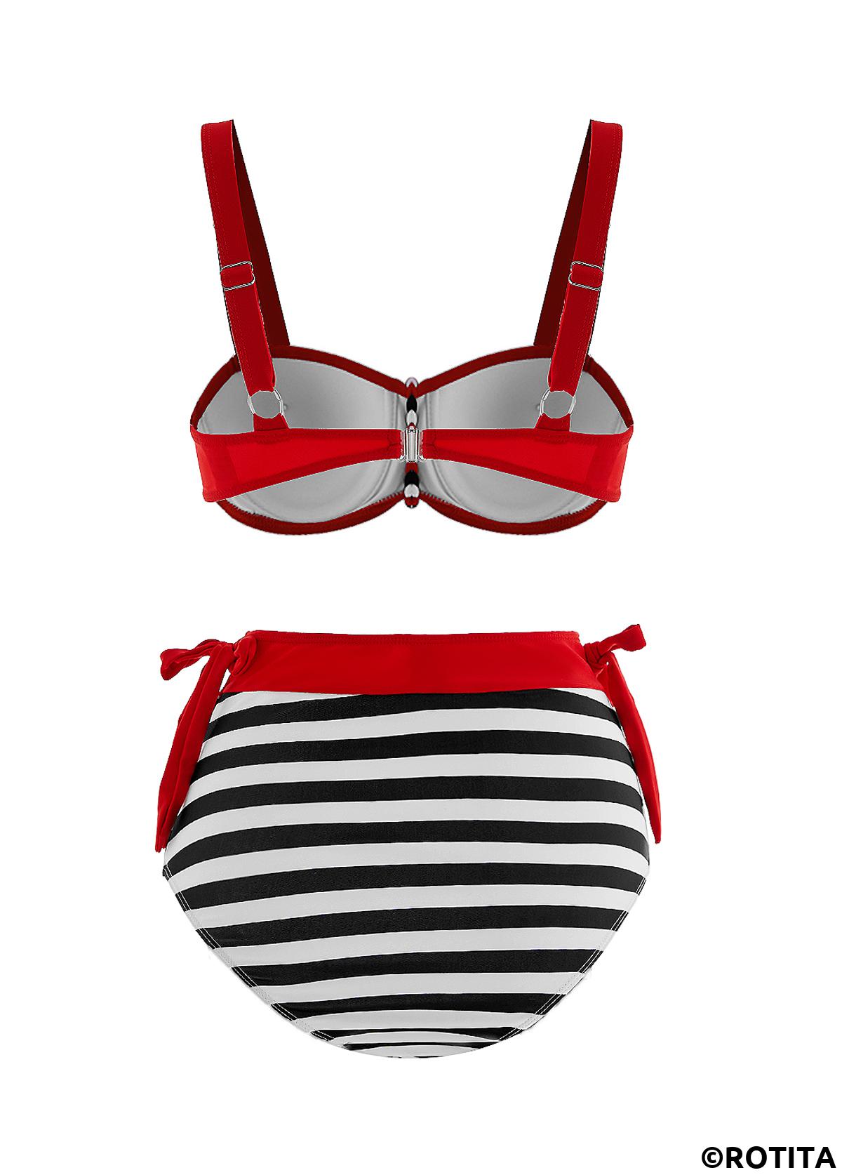 Striped swimwear,ROTITA Stripe Print Color Block High Waisted Bikini Set