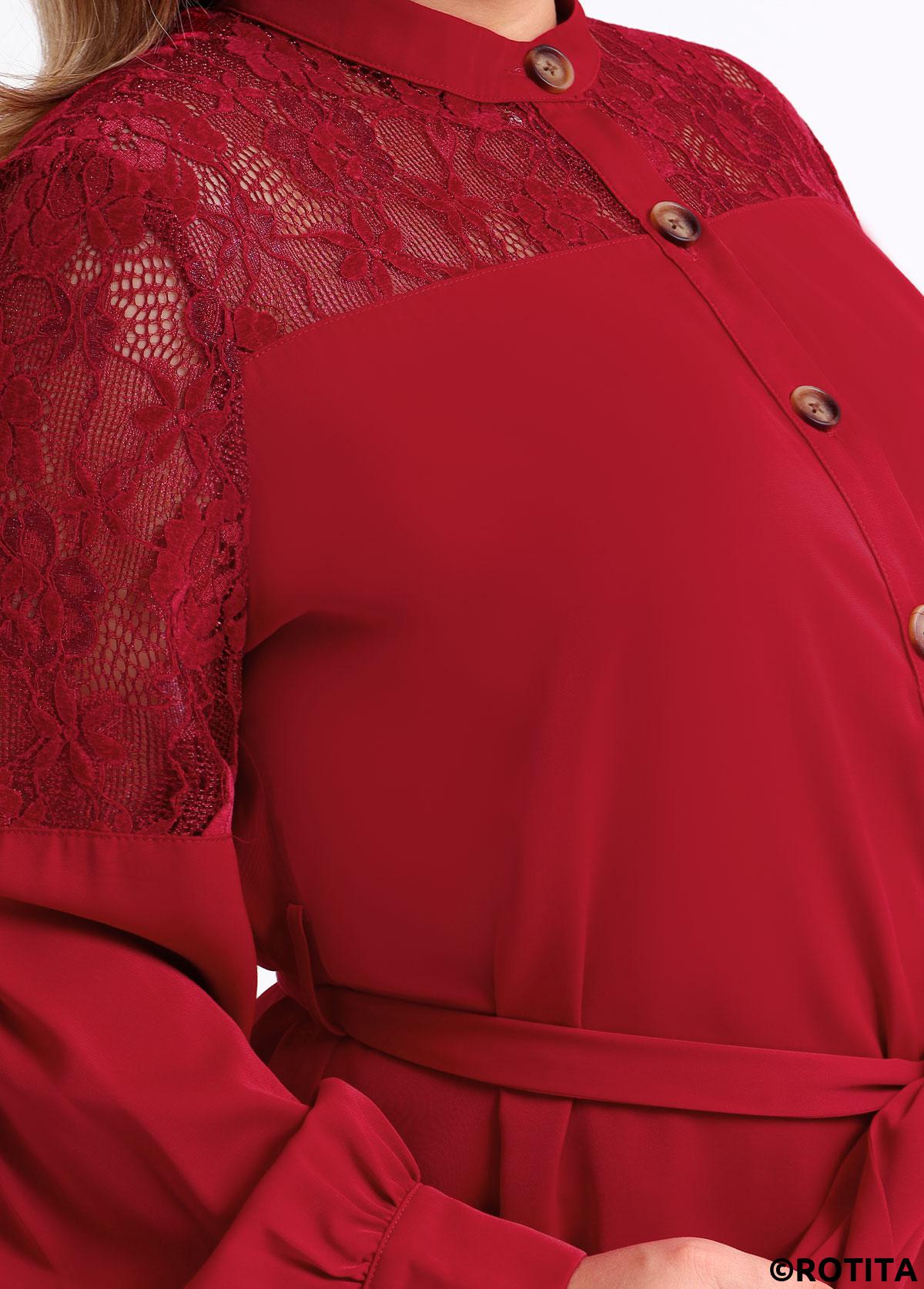 Wine Red plus size,Plain Color plus size,ROTITA Plus Size Wine Red Asymmetric Hem Blouse