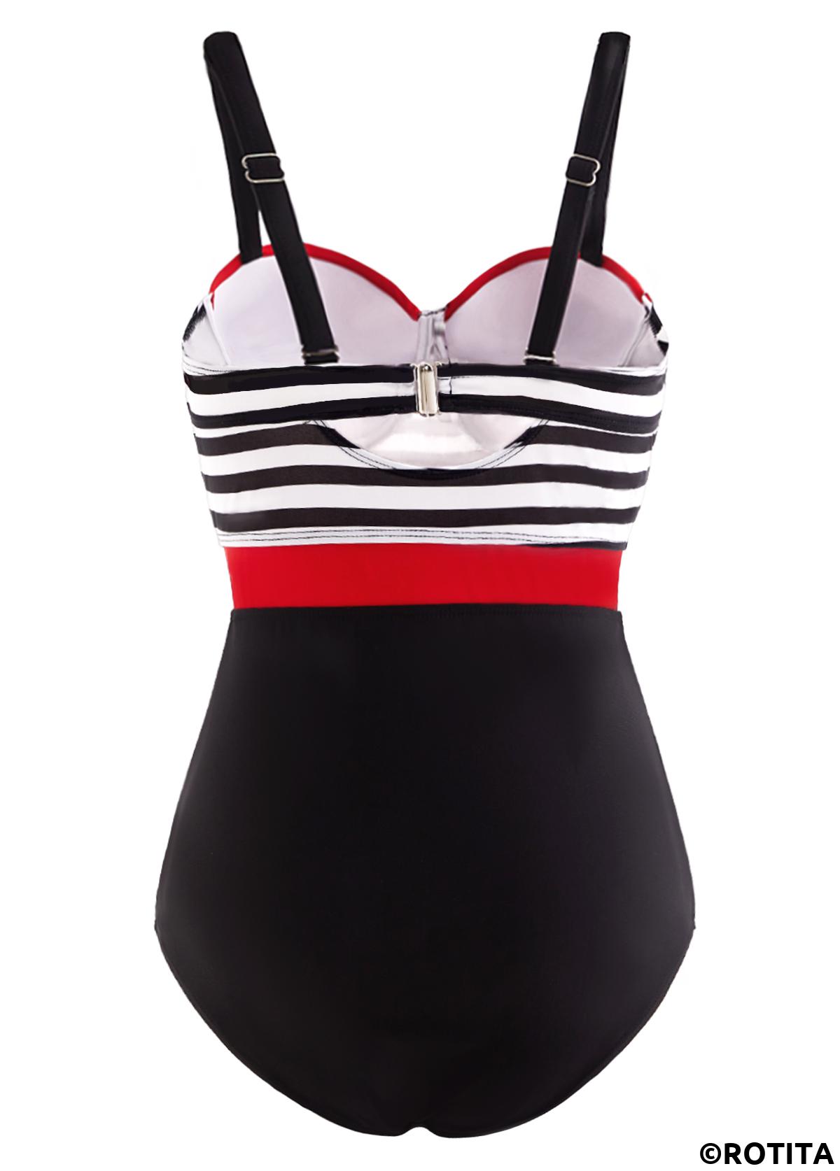 Multi Color swimwear,Striped swimwear,ROTITA Spaghetti Strap Striped One Piece Swimwear