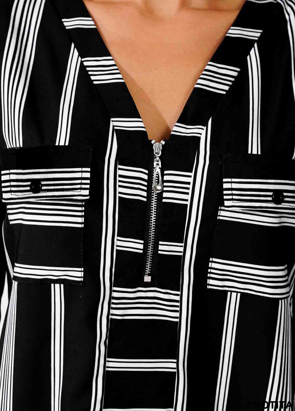 Gestreifte Rotita-Bluse mit V-Ausschnitt Farbblock und Reißverschlussdetail