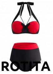 Contrast Color swimwear,ROTITA High Waisted Color Block Bowknot Bikini Set