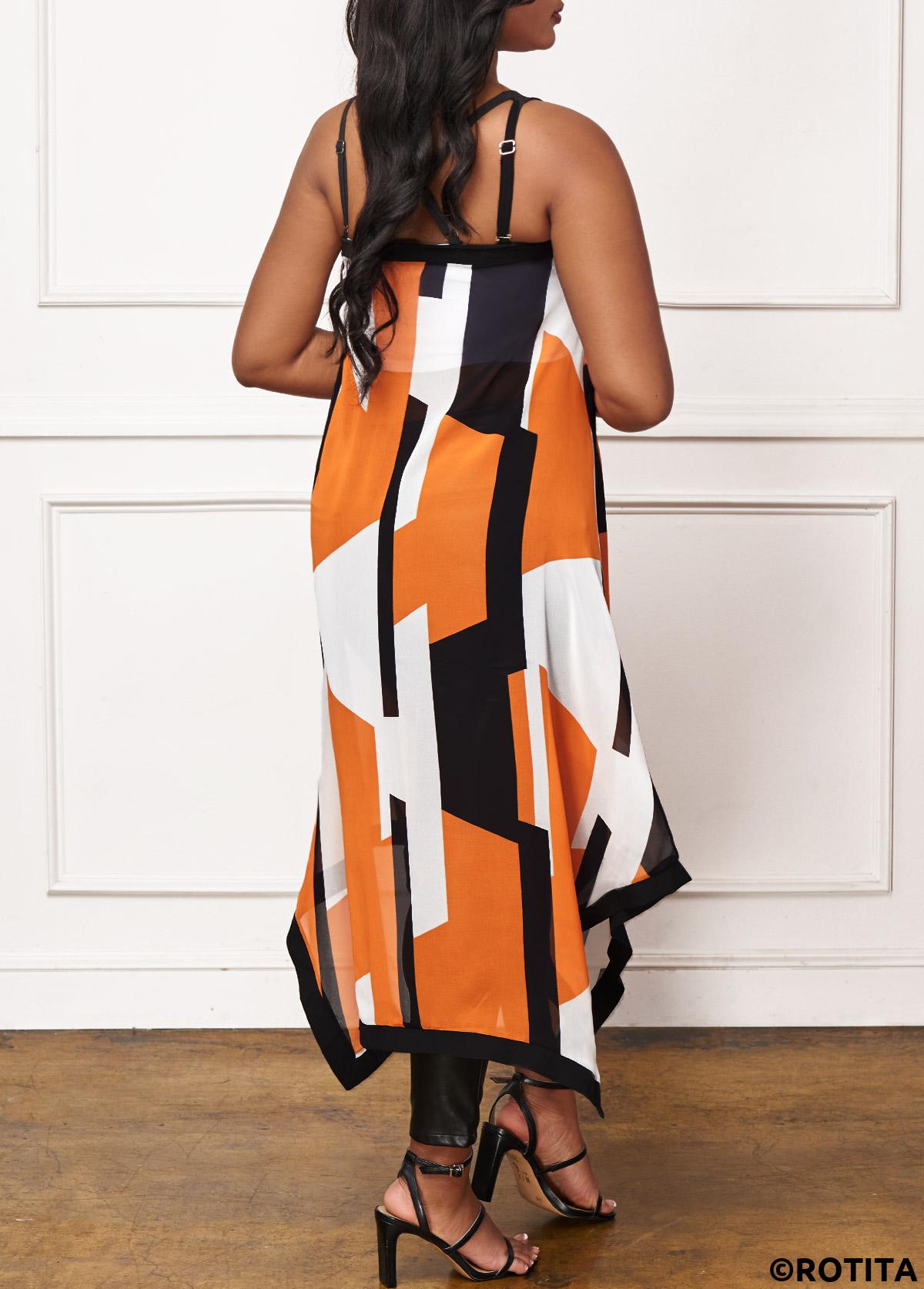 Geometric tops,ROTITA Asymmetric Hem Contrast Stitch Sleeveless T Shirt