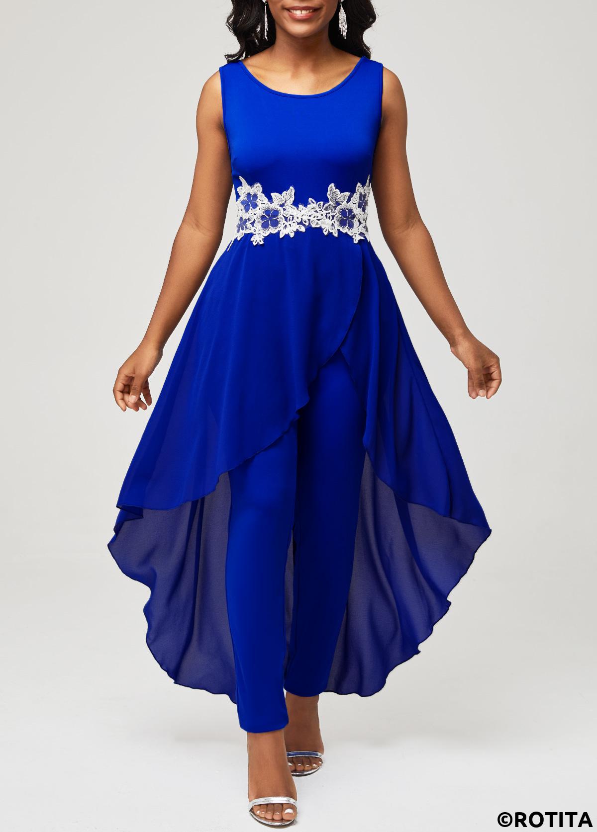 Royal Blue jumpsuits&rompers,Plain Color jumpsuits&rompers,ROTITA Lace Royal Blue Ankle Length Skinny Scoop Neck Jumpsuit