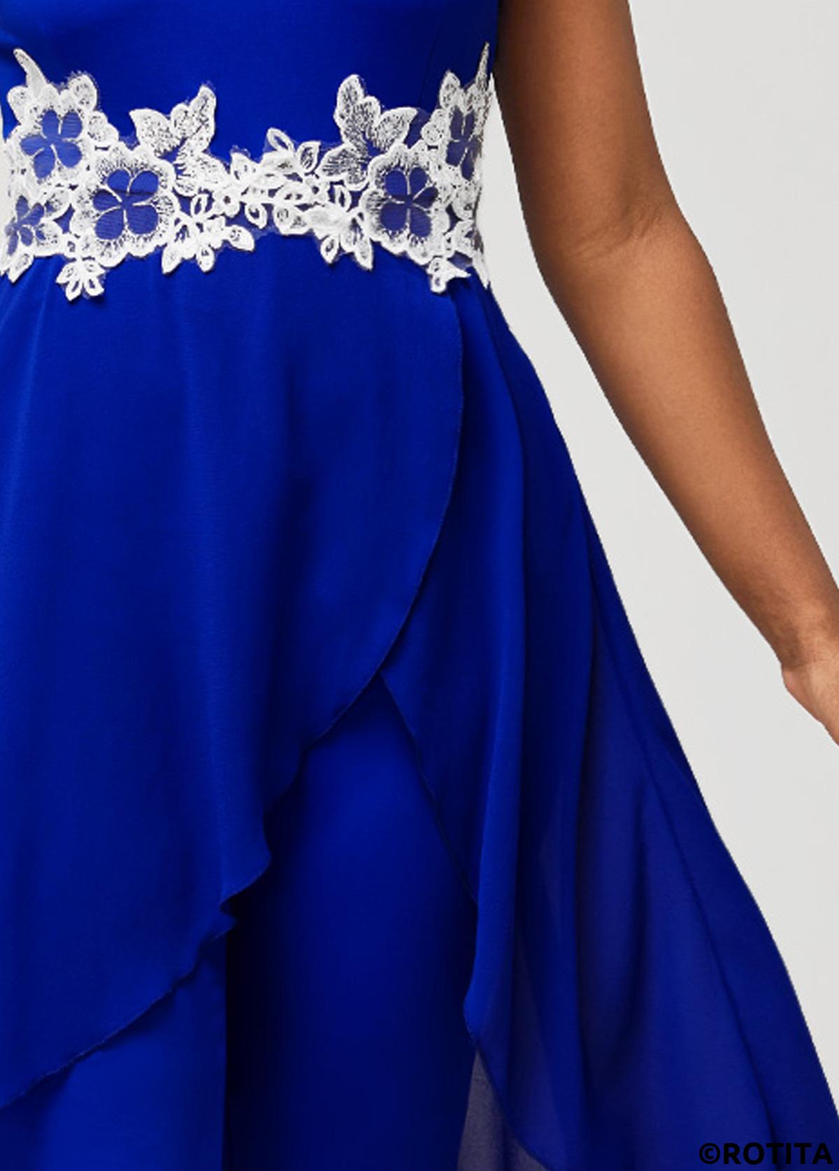 Royal Blue jumpsuits&rompers,Plain Color jumpsuits&rompers,ROTITA Lace Royal Blue Ankle Length Skinny Scoop Neck Jumpsuit