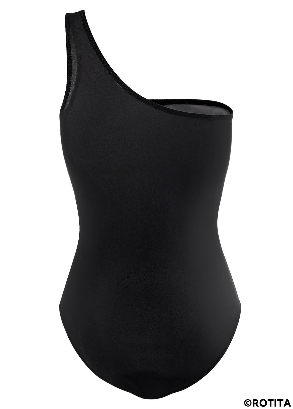 ROTITA Tribal Print Wide Strap Black One Piece Swimwear