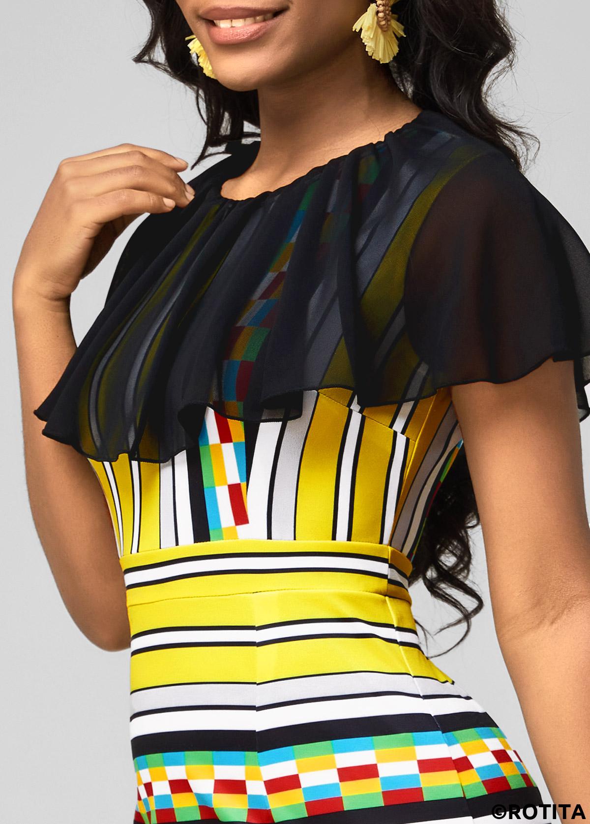 Multi Color dresses,Striped dresses,Party dresses,Elegant dresses,ROTITA Chiffon Panel Striped Multi Color Bodycon Dress