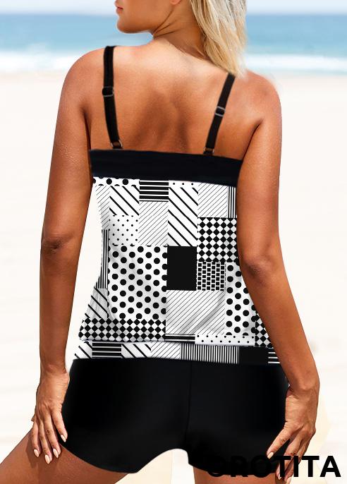 Rotita-Tankini-Set mit geometrischem Print und mittlerer Taille in Schwarz