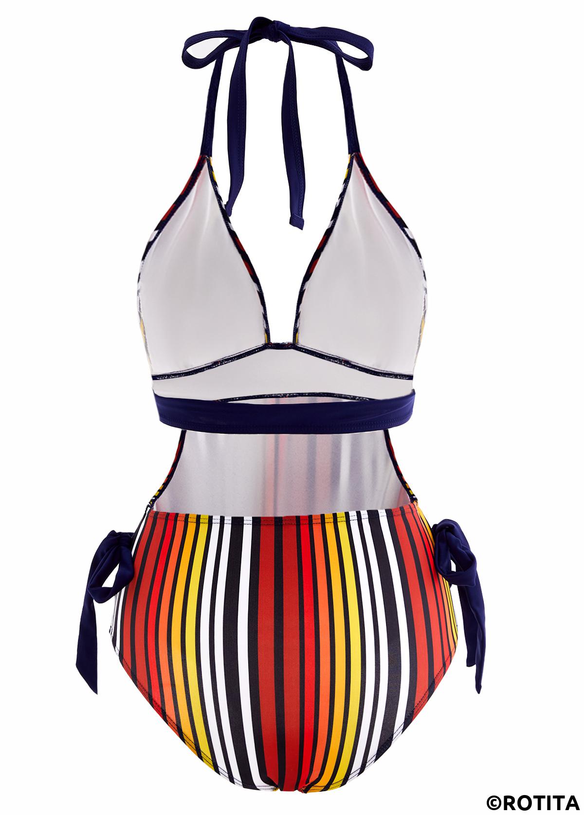 Rotita Neckholder-Bademode mit seitlich gestreiftem Neckholder und Schleife