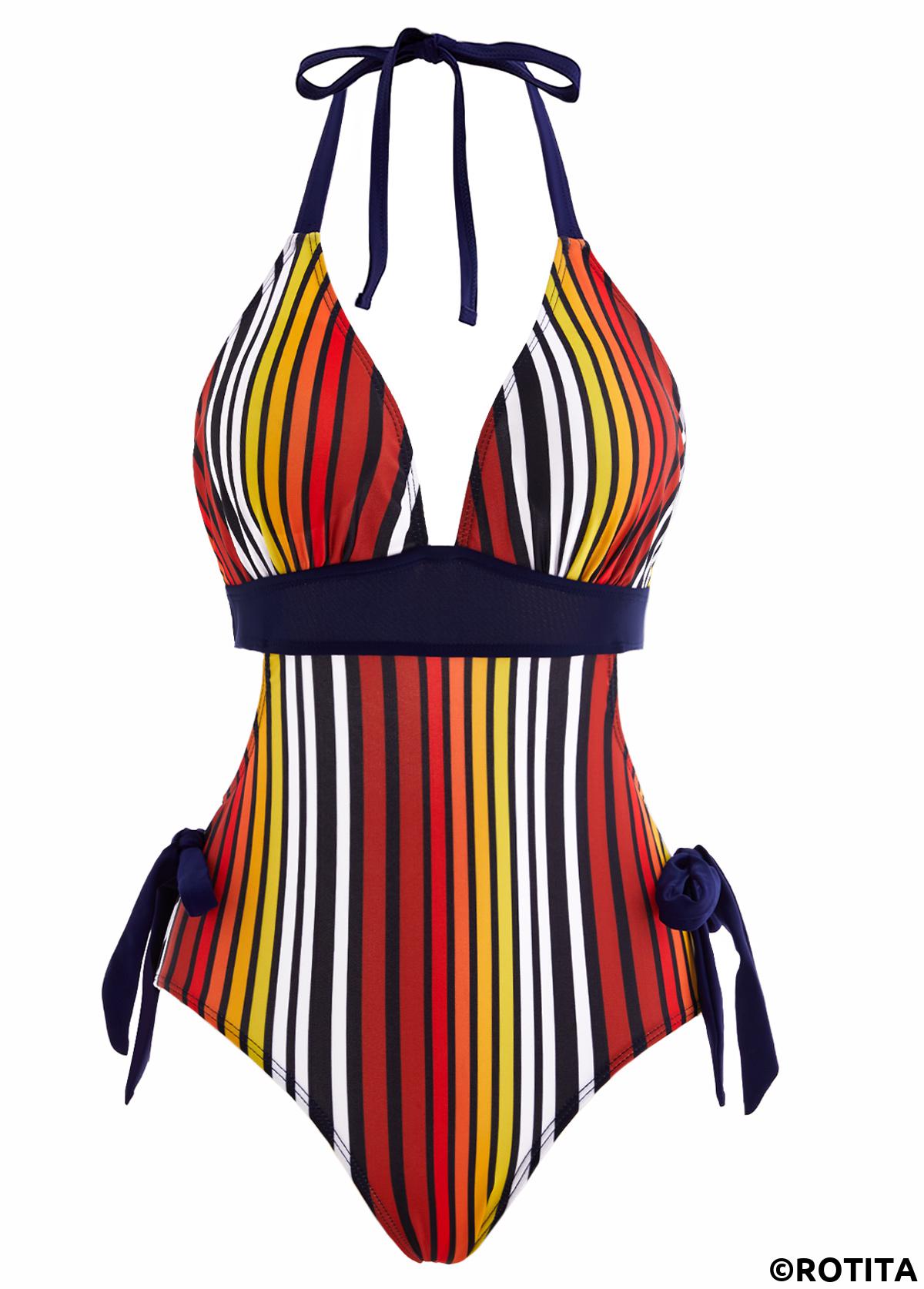 Rotita Neckholder-Bademode mit seitlich gestreiftem Neckholder und Schleife