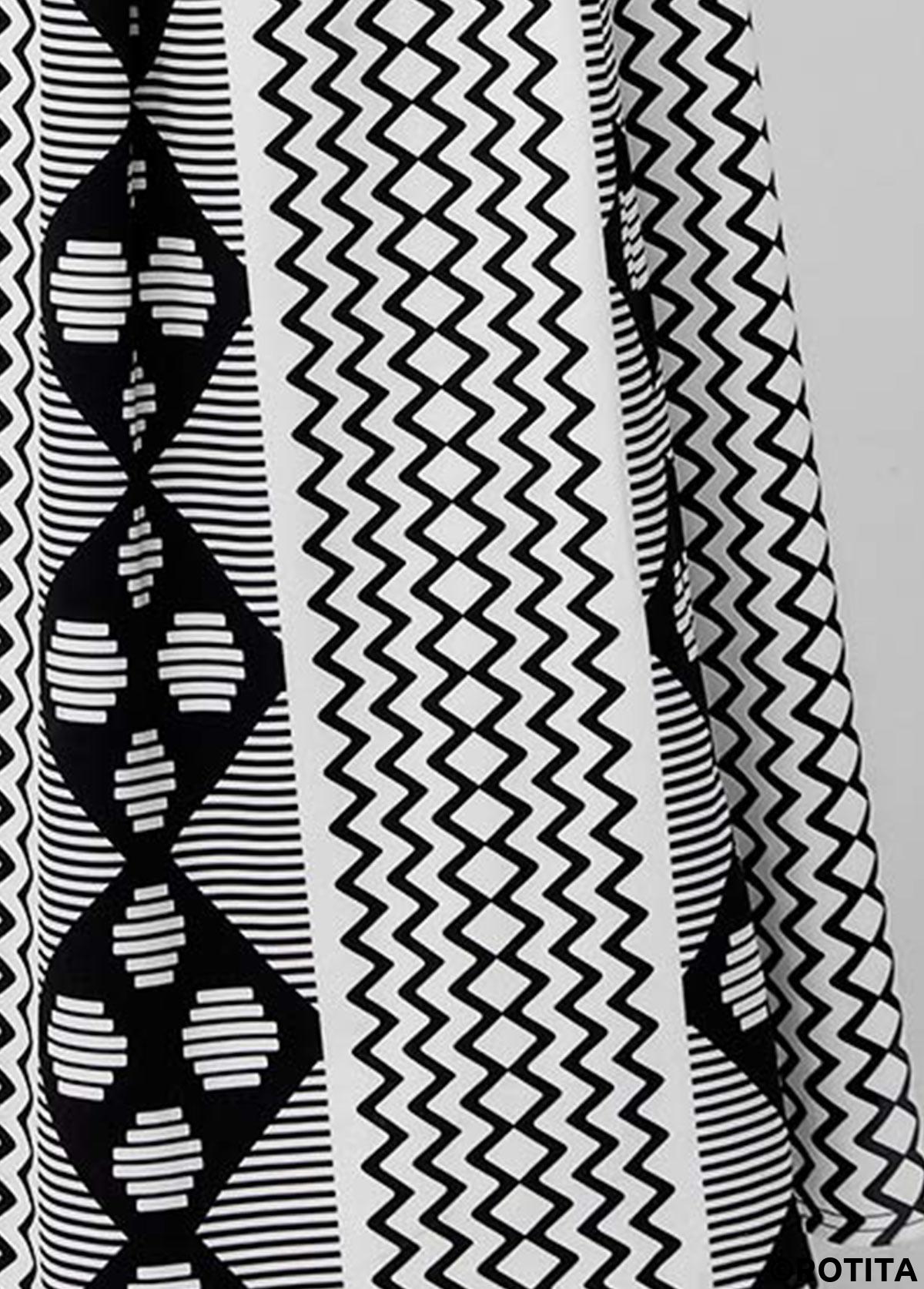 ROTITA Black Bib Neck Geometric Print Dress