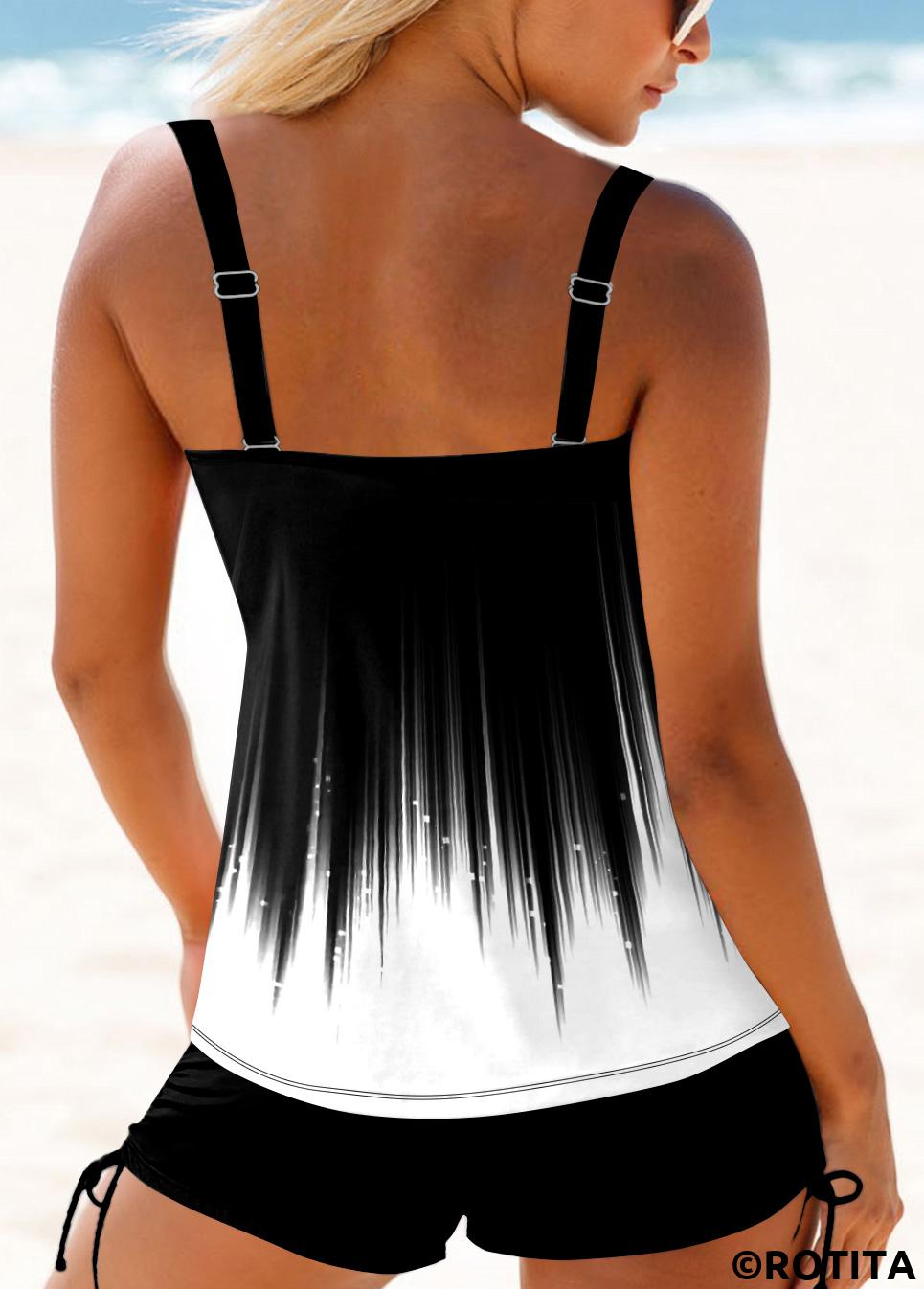 White swimwear,Ombre swimwear,ROTITA White Ombre Cross Front Wide Strap Tankini Top