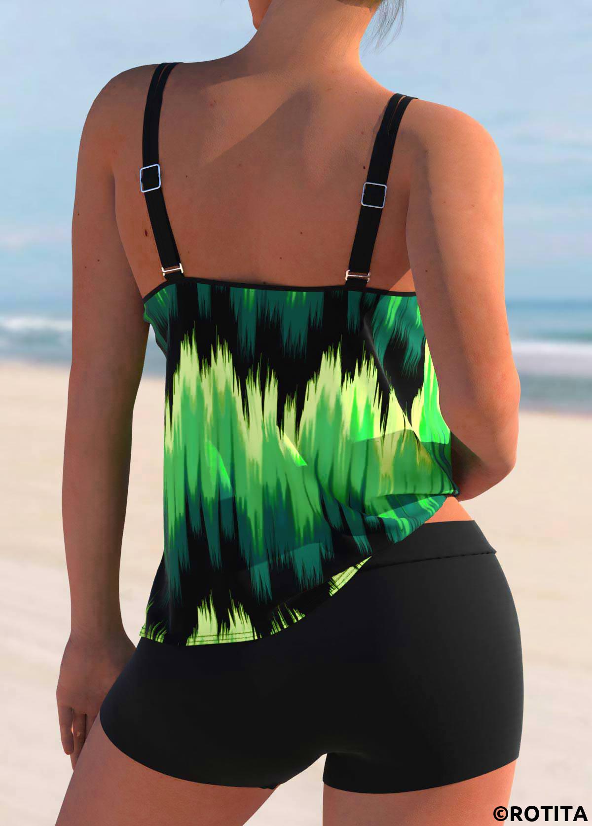 Green swimwear,Ombre swimwear,ROTITA Green Ombre Double Straps Tankini Top