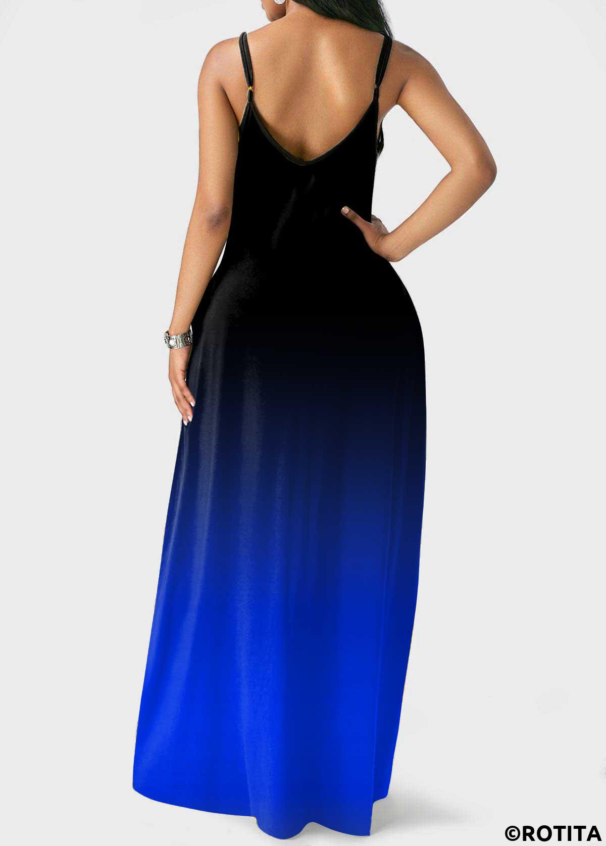 Royal Blue dresses,Ombre dresses,Vacation dresses,Vacation dresses,ROTITA Pocket Ombre Sapphire Blue Maxi Dress