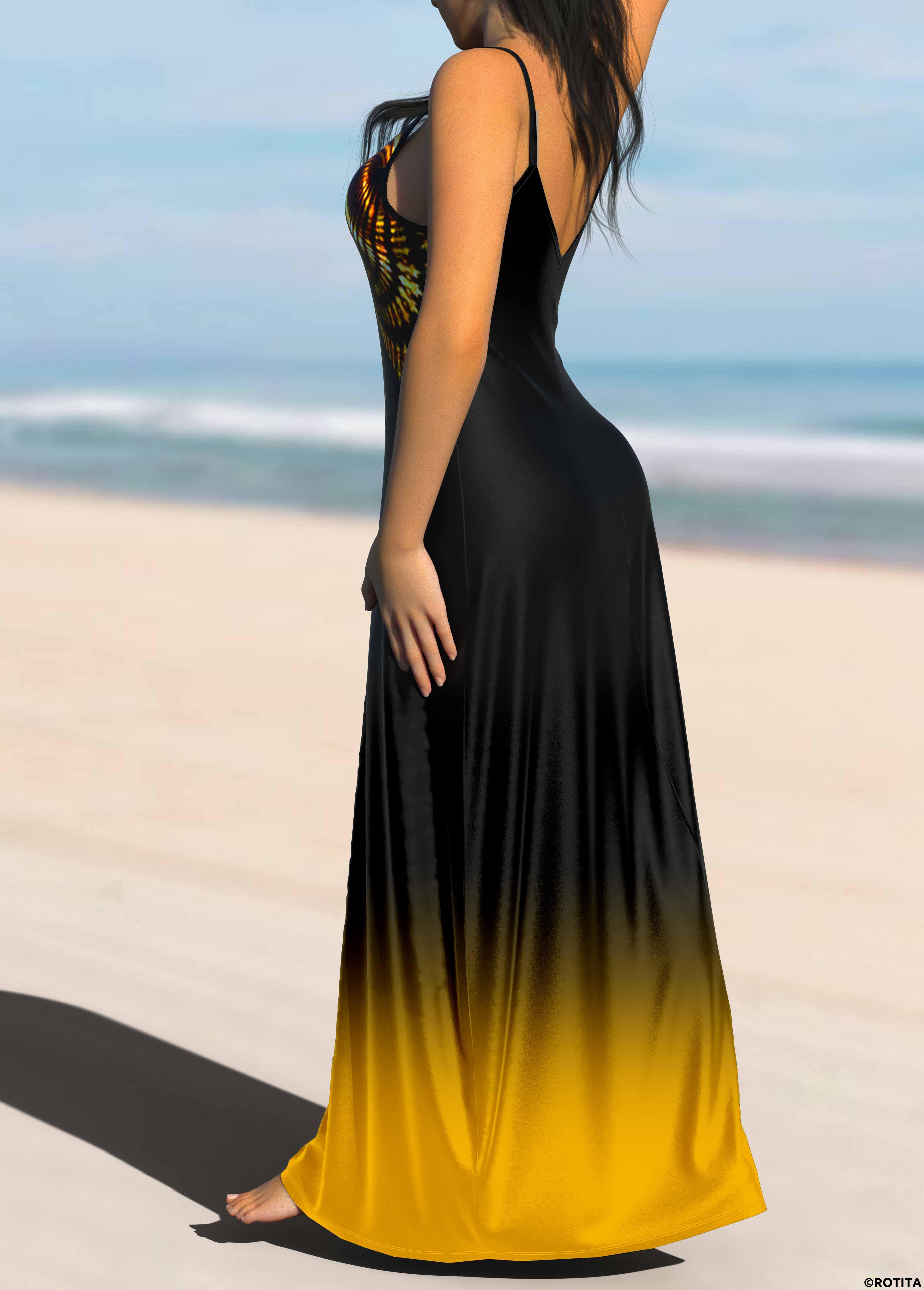 Yellow dresses,Ombre dresses,Vacation dresses,Vacation dresses,ROTITA Ombre Yellow Spaghetti Strap Maxi Dress